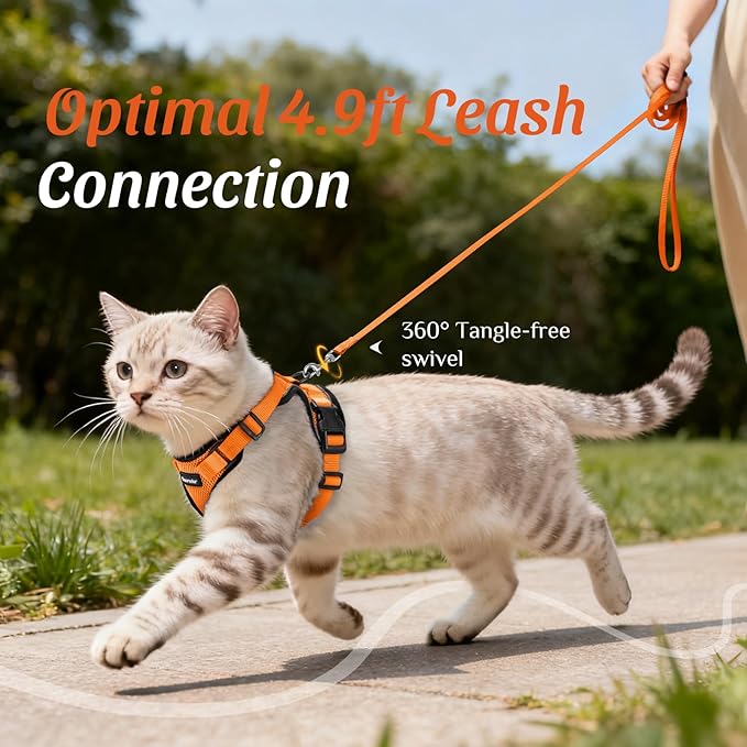 Dooradar Cat Harness and Leash Set, Escape Proof Safe Adjustable Kitten Vest Harnesses for Walking, Easy Control Soft Breathable Mesh Jacket with Reflective Strips for Cats, Orange, XXS