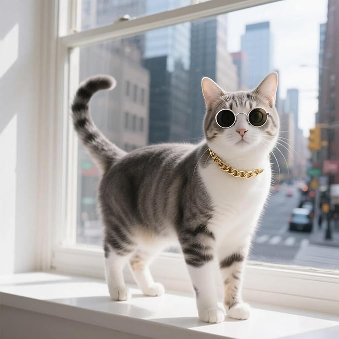 Gold Cat Chain Collar,Adjustable Cuban Link Necklace for Cats, Lightweight & Durable Metal Pet Gift, Stylish Decorative Accessory (Gold, M)