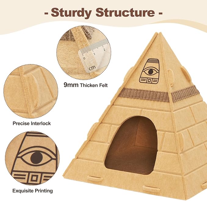 Cat House for Indoor Cats, Scratch-Resistant Cat Cave, Felt Cat Hideaway with Pharaoh Headdress, 17x17x20