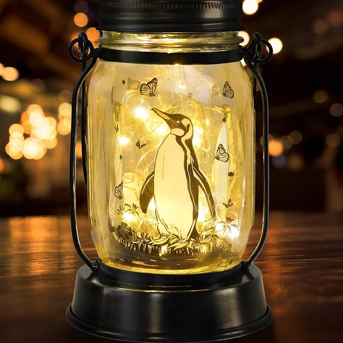 Penguin Gifts for Women/Men Penguin Solar Lanterns Mom Birthday Animal Lovers Lantern Animal Memorial Lights Solar Garden Decoration for Yard, Patio,Backyard,Porch Torches