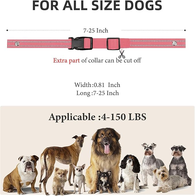 Collar Replacement Strap, Reflective Replacement Nylon Collar Strap Dog GPS Training Bark Receiver Collars, Durable Adjustable E Collar Straps for Small Medium Large Dogs, Pink