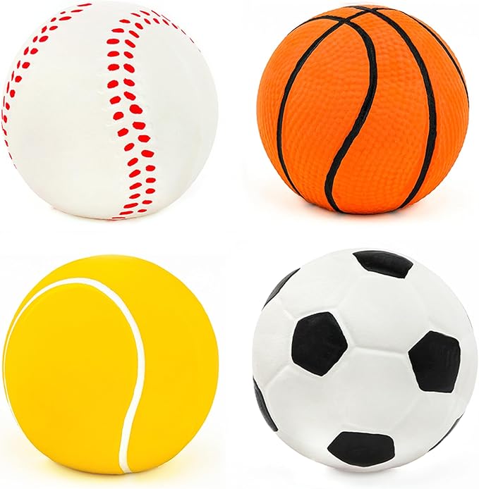 CHIWAVA 4 Pack 2.4" Squeak Latex Puppy Dog Toy Ball Sports Balls Sets Fetch Interactive Toy for Small Dogs
