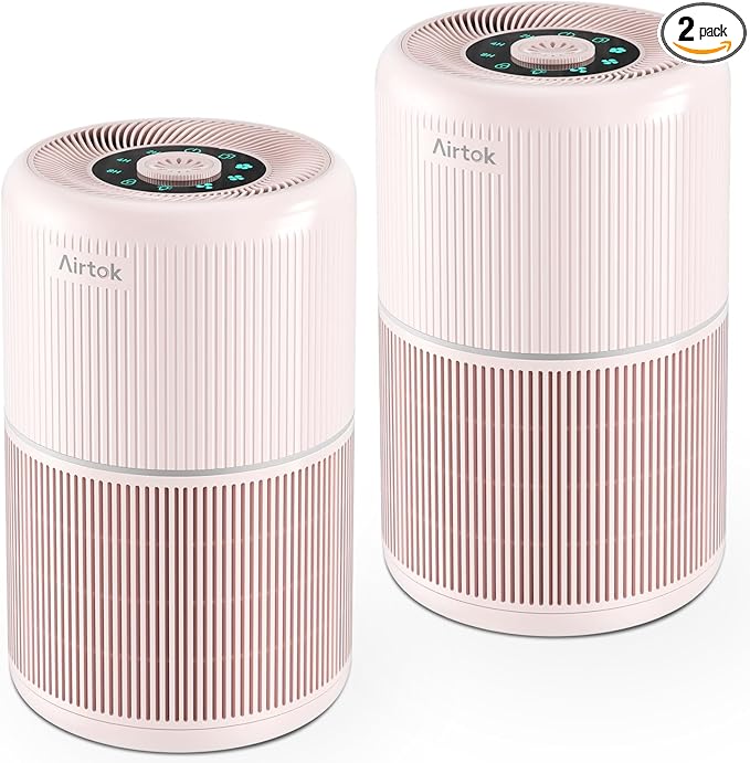 2 Pack Air Purifier for Home Bedroom with H13 True HEPA Filter for Smoke, Smokers, Dust, Odors, Pollen, Pet Dander | Quiet 99.9% Removal to 0.1 Microns | Pink Available for California