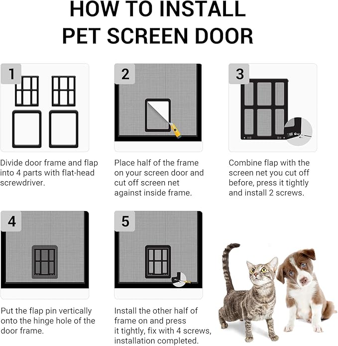 PETLESO Dog Door for Sliding Door, Lockable Dog Screen Door with Magnetic Closure Easy Install Pet Door for Dogs Cats, 11.2"x14.4" Black