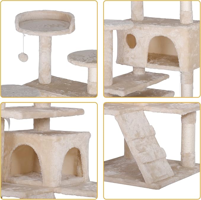 Premium Cat Tree 54-Inch Tall, Large Cat Condo Furniture with Sisal Posts and Plush Platforms, Luxury Lounger and Scratch Post for Happy Indoor Cats (Beige)