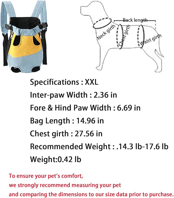 Lightweight Pet Backpack Carrier for Small Dogs & Cats - Easy-Fit Adjustable Straps, Basic Legs-Out Design, Durable for Daily Use (Fits Pets Under 15lb) (Yellow-Blue Color-Blocked, XX-Large)