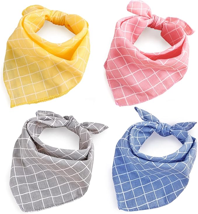 4PCS Spring Dog Bandanas Cat Birthday Cute Soft Cotton Puppy Scarfs Washable Daily Handkerchief Pink Yellow Blue Grey Comfortable Gifts, Adjustable Accessories for Small Medium Large Girl Boy Pup Pet
