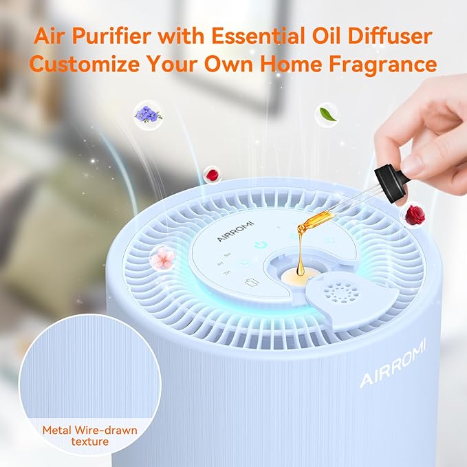 AIRROMI Air Purifier for Bedroom with HEPA 3-in-1 Filter, Pet Air Purifier for Home Cat Pee Smell, Covers Upto 990 Ft², Quiet 360° intake Air Cleaner for pet hair,allergies,Dust,Smoke A2001 Blue