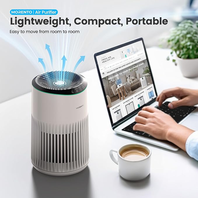 Air Purifiers for Bedroom Home for Smoke Pet Dander Odors, Air Purifier with Sleep Mode Small Air Purifier with Fragrance Sponge for Bedroom Office, Blue Ambient Light, 23dB Quiet, 2 Pack White