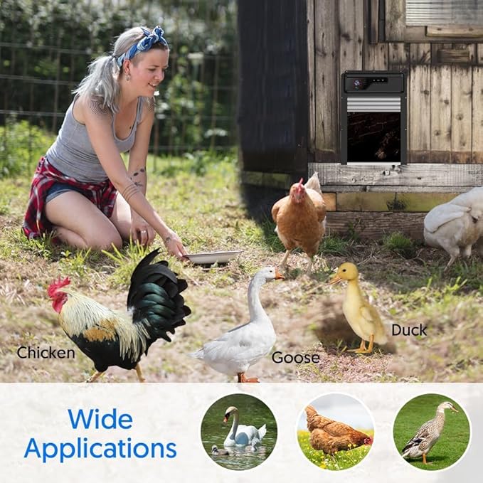 1080P HD Camera Solar Automatic Chicken Coop Door, 5000 mAh Large Battery, Support WiFi, APP Remote Viewing and Control, Timer, Alarm Driver Function, Easy to Install and Use.