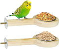 ASOCEA 2 Pack Bird Perch Feeding Cup, Bowls for Cage Wooden Perch Stand Hanging Bowls for Bird Cage Accessory Parrot Wood Perch Stand Toy for Parakeet Lovebird Cockatiel Budgie
