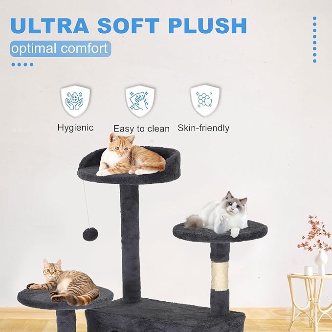 FDW | 81" Cat Tree Tower | Dark Gray | Multi-Level Indoor Activity Center with Sisal Scratching Posts, Condos, Plush Perches, Hanging Cat Toys | Sturdy, Easy to Assemble | for Kittens & Adult Cats