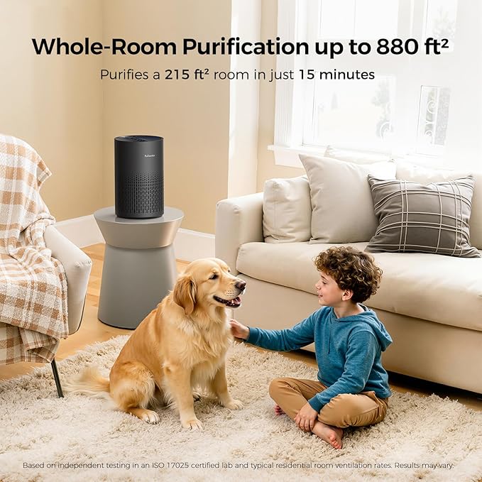 Purivortex Air Purifiers for Bedroom, Quiet Air Purifier with HEPA Filter for Pollen, Smoke, Dust, Pet Dander, Odor, Hair, Ozone Free, Covers Up to 880 Sq Ft, PX500 Black