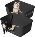 2 Pack Low Entry Small Litter Box for Kittens, Kitty Plastic Litter Boxes, Open Top, Anti-Splash High Sided Litter Tray Pan for Medium Pets, Puppy, Easy to Clean, 15.7"L*11.8"W*6.7"H (Black)