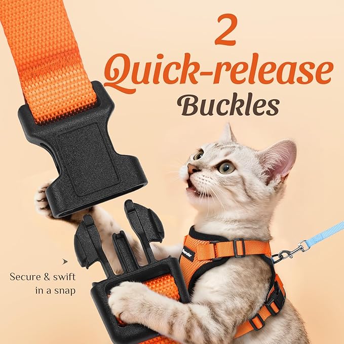 Dooradar Cat Harness and Leash Set, Escape Proof Safe Adjustable Kitten Vest Harnesses for Walking, Easy Control Soft Breathable Mesh Jacket with Reflective Strips for Cats, Orange, XS