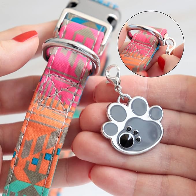 PAWNIMALS Paw Shape Dog ID Tag Stainless Steel Custom Laser Engraved, Cute Bling Glitter Pet Name Tags Personalized with Durable Engraving (Crystal Paws)