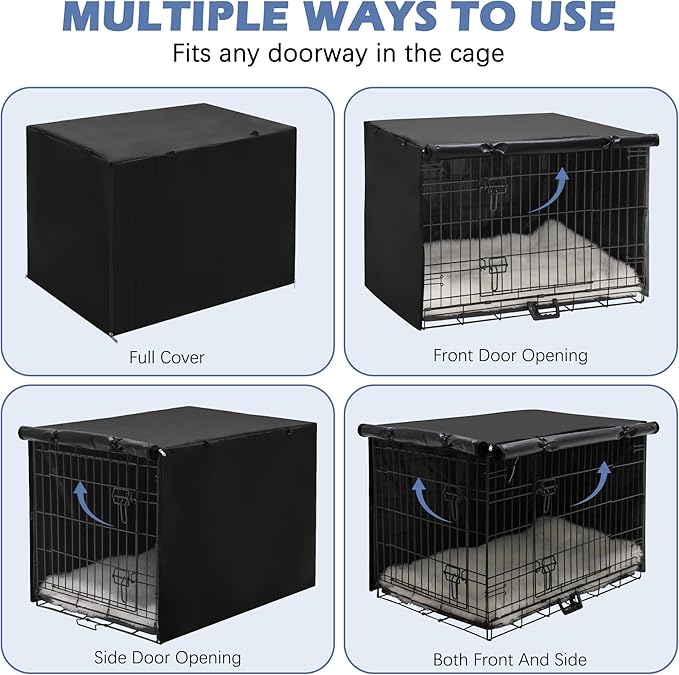 Akinerri Dog Crate Cover - Double Door Waterproof Kennel Cover, Durable 600D Polyester, Black, Fits 42 Inch Dog Crate