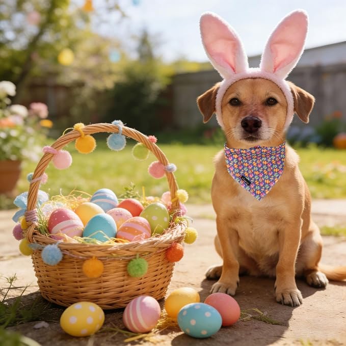 ARING PET Easter Dog Bandanas, Cute Purple Colorful Eggs Pet Bandana Scarf Triangle Bibs for Puppy Small Medium Large Boy Girl Dogs Cats-L