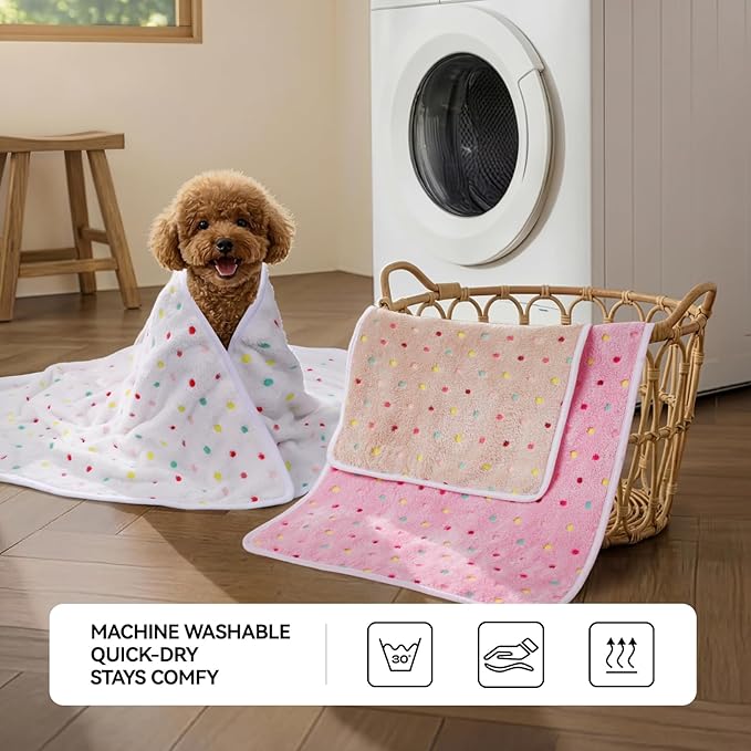 LINENLUX 1 Pack 3 Blankets Super Soft Fluffy Premium Fleece Dog Blankets for Puppy Cat Pet Blanket Flannel Throw Warm Sleep Polka Dot 23x16 inches