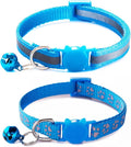 Sky Blue Reflective Cat Collar with Bells, [2 Pack] Break Away Kitten Collar with Bells, Breakaway Cat Collar for Boy Cats Kitty