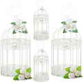 Sliner 4 Pcs Birdcage Candle Holder Valentine Decorative Bird Cages for Weddings Vintage Candlestick Holders Metal Lanterns Model Wedding Candle Centerpieces for Tables Valentine Home Decor(White)