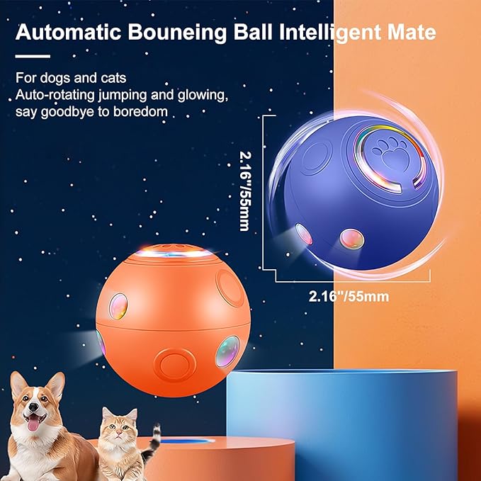 Interactive Dog Ball Toys, Automatic Moving Motorized Rolling Dog Balls, Automatic Bouncing Pet Toy Balls, USB Rechargeable Sporty Rolling Toys, Play Balls for Dogs to Play with(Orange)