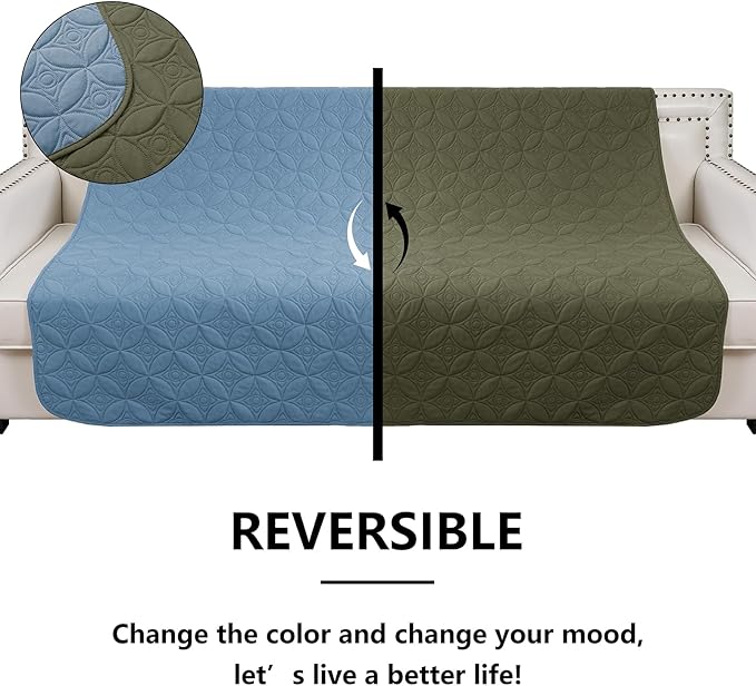 Waterproof Dog Blanket, 52x82 inches Pet Couch Covers for Sofa, Bed Furniture Protector from Dogs Washable and Reversible-Lightblue+Green