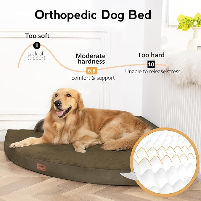 Large Orthopedic Dog Bed with Sides XXXL Dog Beds with Removable Washable Cover Non-Slip Waterproof Pet Bed for Extra Large Dogs - Light Coffee XXXL