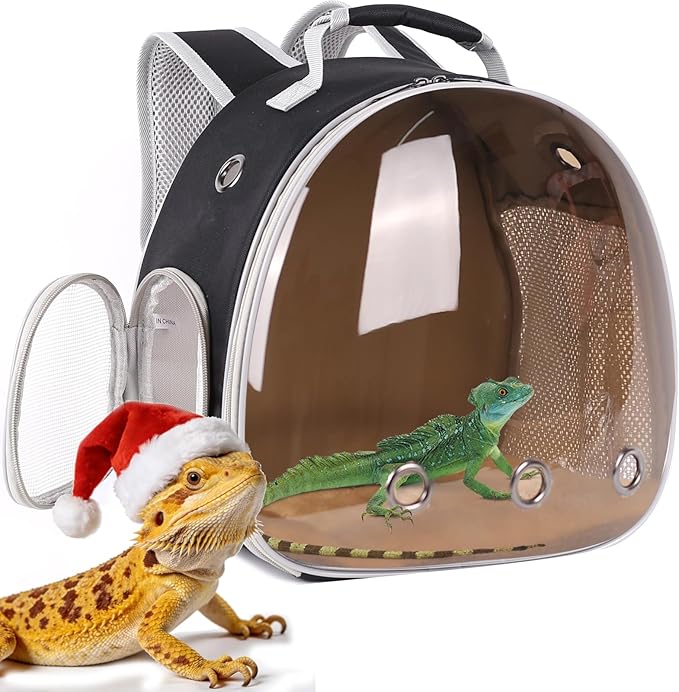 Bearded Dragon Travel Backpack Carrier with Porlarized Bubble Window for Small Animal,with Soft Warm Mat Set,Guinea Pig Cage for 2,Reptile Bag for Lizards Gecko Hedgehog Rat Parrot Birds