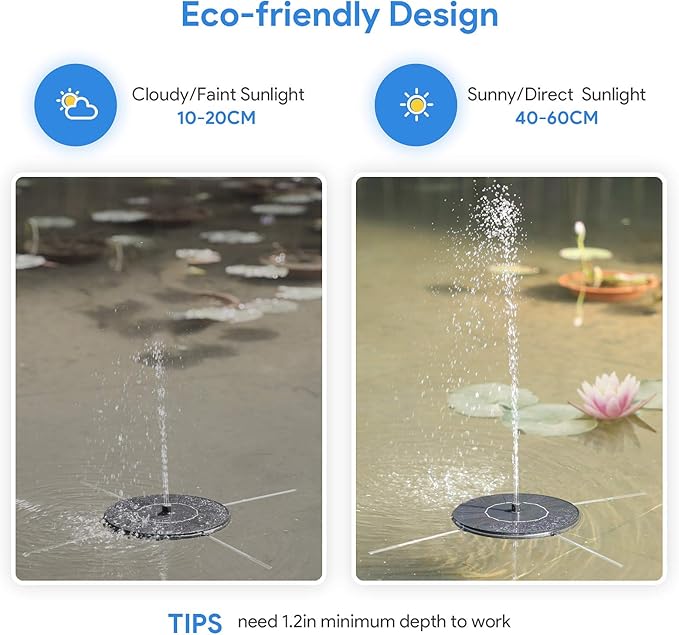 Solar Fountain Water Pump for Bird Bath, Floating Solar Powered Water Fountain Pump for Bird Bath, Garden, Pond, Pool, Outdoor (1.4W)