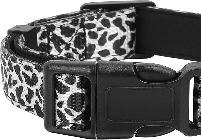 Reflective Dog Collar, Adjustable Soft Neoprene Padded Nylon Pet Collars with Buckle for Puppy and Small Dogs, Cats, Black White Cow,XL
