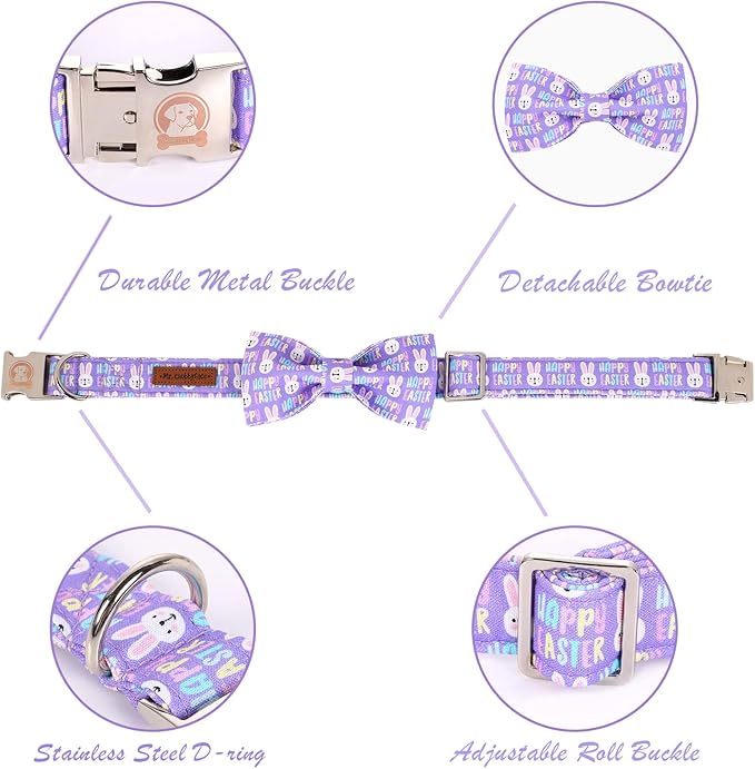 MR. CHUBBYFACE Easter Dog Collar Rabbit Puppy Collar with Bow, Adjustable Pet Collar Bowtie for Small Medium Large Dogs