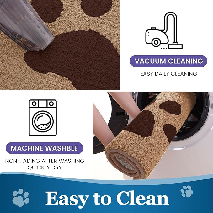 Buganda Dog Door Mat for Muddy Paws, Absorbent Dirt Trapper Washable Indoor Doormats, Non Slip Low-Profile Mud Mat for Dogs, Front Entrance Doormat for Inside Floor (47x24 Inches, Beige)