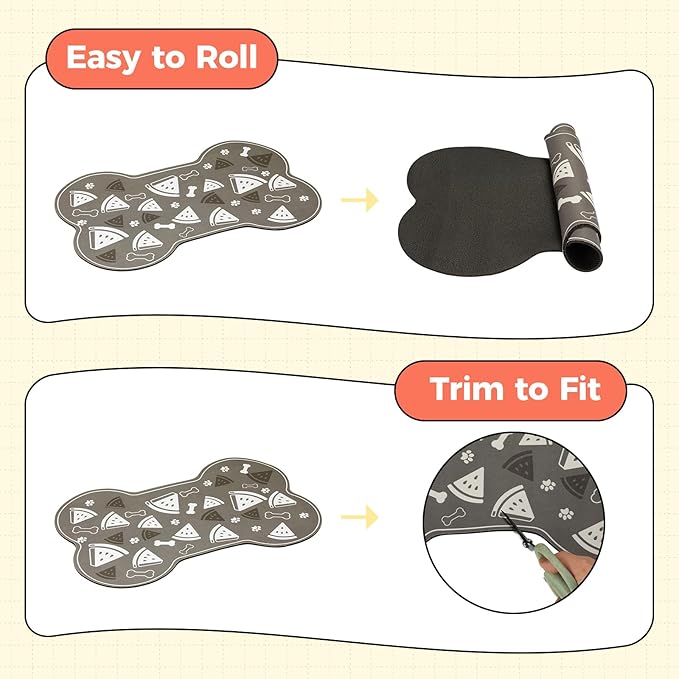 Dog Food Mat, 0.15” Thickened Super Absorbent Pet Feeding Mat for Food and Water, Fruit Donut Pattern Cat Placemat, Quick Dry Non-Slip Dog Bowl Mat, Water Splash Proof（Large Watermelon Grey）