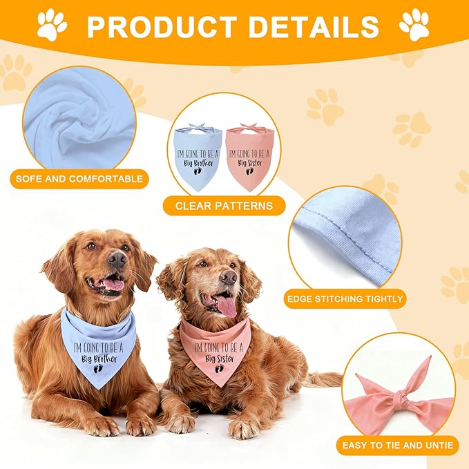 2 Pack Dog Bandana Pregnancy Announcement, I'm Going to Be a Big Brother Gender Reveal Puppy Dog Scarf Accessories, Adjustable Pet Bandana Scarf for Small Medium Large Dogs