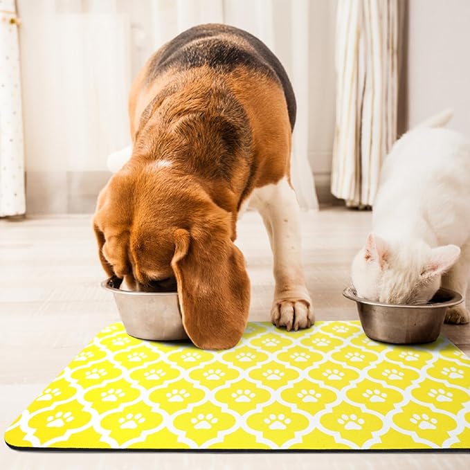 Dog Food Mat 16X24 Inch Pet Feeding Absorbent Mats for Floor Cat Water Bowl Placemats Non-Slip Washable Dog Mat for Food and Water
