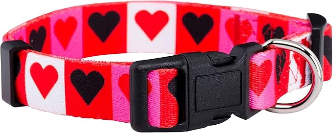 Native Pup Valentine’s Dog Collar- Valentines Day Pet Collars- Valentine Girly Hearts- Pink Red Heart- Cute Boy Girl Puppy Gift- Adjustable for Small, Medium, Large Breeds (Boxed Hearts, Small)
