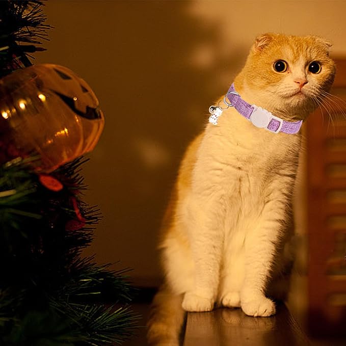 Elegant little tail 2 Pack Cat Collar- Halloween Orange&Purple Linnet Cat Collars Breakaway with Bell Pendant Wedding Kitten Boy Girl Safety Adjustable 7-12 Inch Collar for Small Cats Puppy