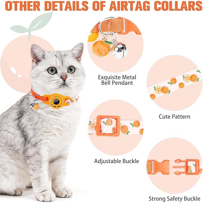 BINGPET AirTag Cat Collar with Bells, Upgraded Safety Elastic Cat Collar with Airtag Cat Collar Holder, Anti-Lost Cat Collars for Girl Boy Cats, Anti-Suffocation Kitty Puppy Collars