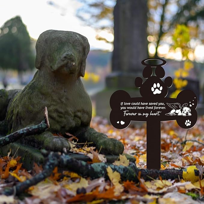 Pet Grave Markers Dog - Pets Memorial Stone Decorations Cemetery Headstones Decor Graveyard Remembrance Graveside Metal Stake Sign for Outdoors Yard