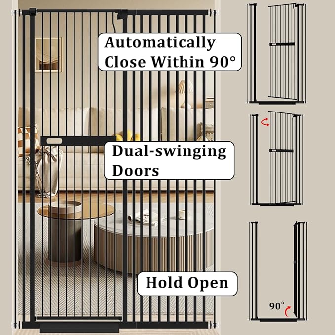 WAOWAO 71" Extra Tall Cat Pet Gate 29.92-37.79" Wide Pressure Mounted Walk Through Swing Auto Close Safety Black Metal Dog Pet Puppy Cat for Indoor Stairs,Doorways