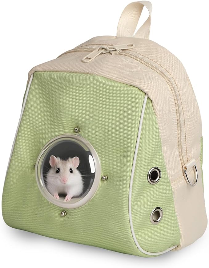 Hamster Carrier, Suitable for Sugar Gliders, Rats, Parrots and Other Small Pets, Breathable Bird Backpack with Transparent Spacecraft (Green)