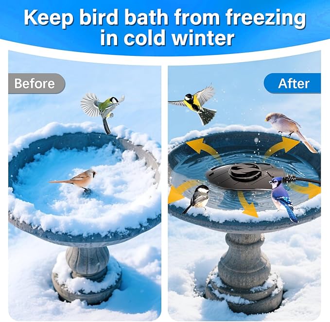 100W Bird Bath Heater, Birdbath Heaters for Outdoor Bird Bath Water Heater in Winter Submersible Thermostat Control, Heated Bird Bath Deicer for Outside Bird Chicken Poultry Livestock (Black)
