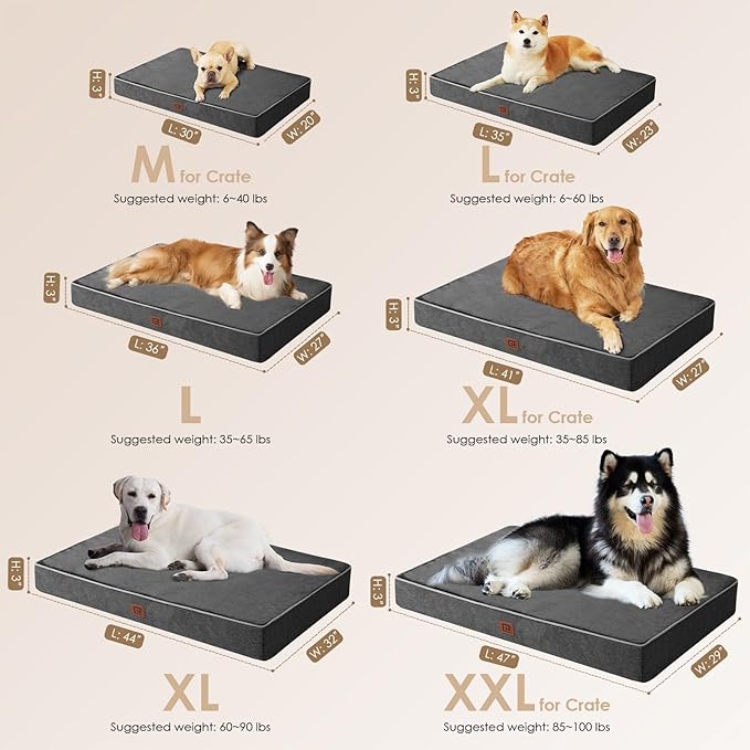 EHEYCIGA Waterproof Dog Bed Orthopedic 36"x27", Memory Foam Pet Bed for Larged Size Dogs, Washable Pet Mat with Removable Cover, Dark Grey