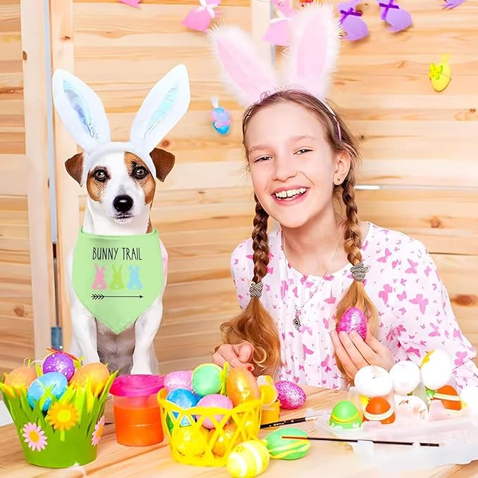 Easter Dog Bandana, 2 Pack Adjustable Holiday Party Pets Easter Egg Rabbit Bandana Triangle Bibs Cat Scarf Set