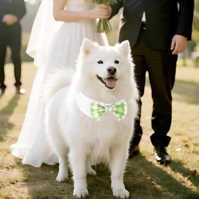 Segarty Dog Bow Tie for Neck Girths 12.6-15.7 inch, Adjustable Green Plaid Bowtie Collar for Dogs, Pet Neck Tie Tuxedo Comfortable Cotton Pets Grooming Accessories for Wedding Holiday Birthday Party