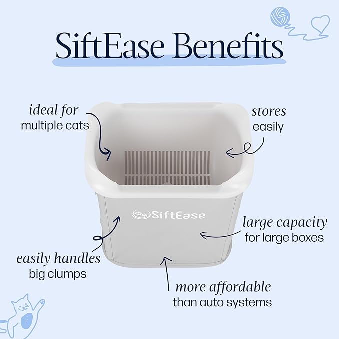 Cat Litter Sifter - SiftEase Sifting Litter Box Cleaner, Large Litter Box Sifter with Bin for Fast & Easy Scoop Free Cleaning and Longer Lasting Litter (2 Pack Pink)