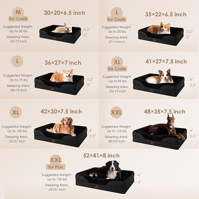 EHEYCIGA Orthopedic Dog Bed for Large Sized Dog, 41x27x7.5 Inch Large Memory Foam Dog Couch Bed with Sides, Waterproof Liner & Washable Removable Cover, Bolster Pet Sofa, Black