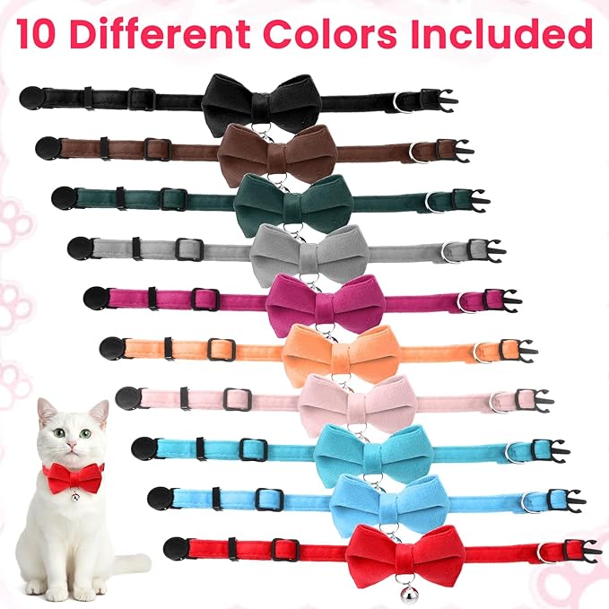 20 Pcs Cat Bowtie Collars with Bell, Solid Colors Kitten Bow Breakaway Cat Bowtie for Boys Girls, Adjustable Pet Collar with Safety Buckle Kitten Puppy Pet Accessories