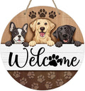 Deroro Welcome Dogs Front Door Sign, Paw Prints Wood Door Hanger Outdoor Outside Porch Decor Pet Lover Owner Gifts, Labrador Golden Retriever Farmhouse Wooden Wreath Indoor Wall Hanging Decoration